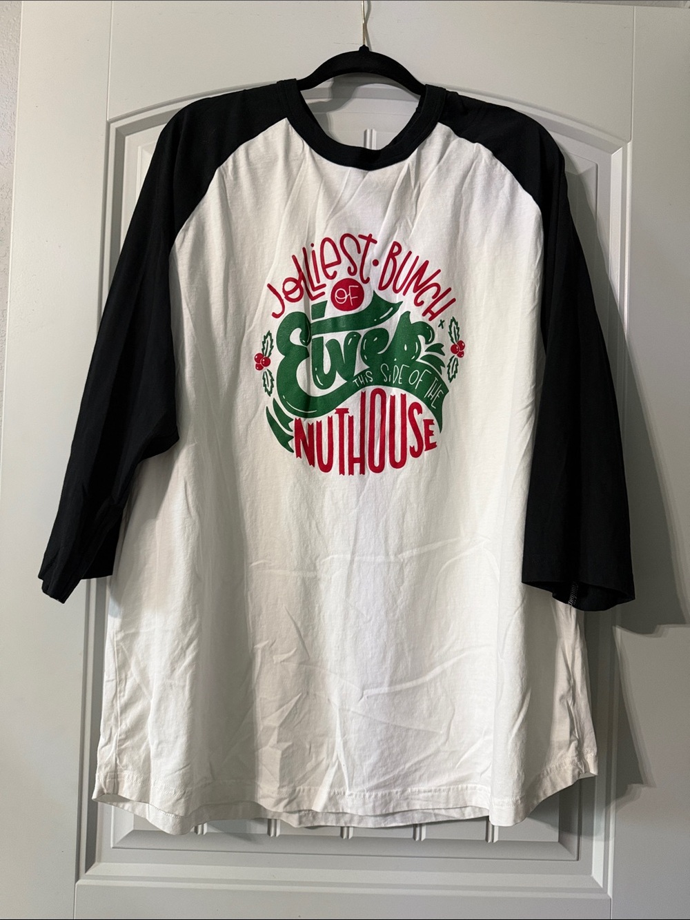 Sport-Tek White Body Black Sleeve Raglan Tee with Holiday Graphic